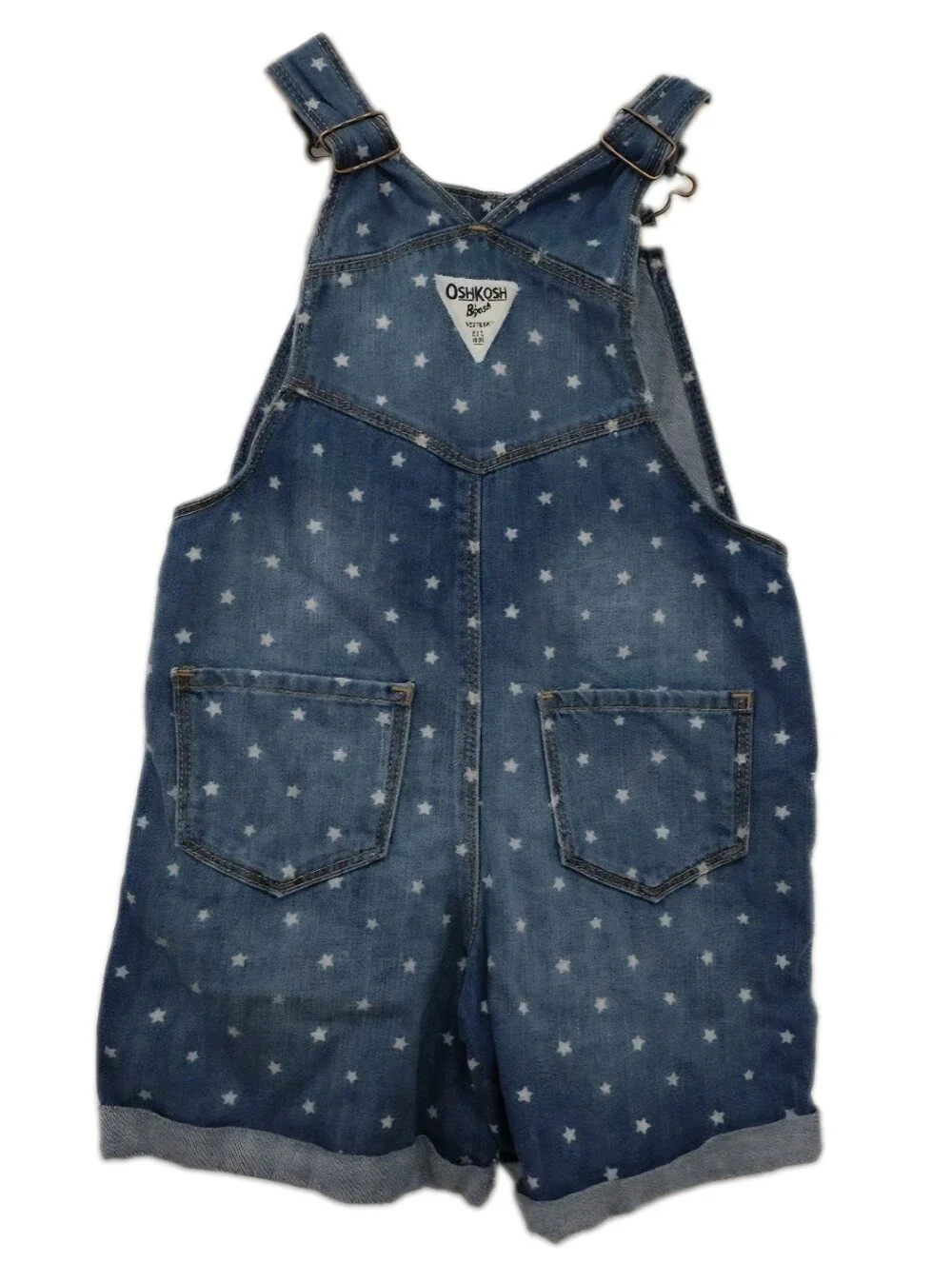 OshKosh B'gosh Girls' Blue Star Print Denim Short Overalls, Size 5T